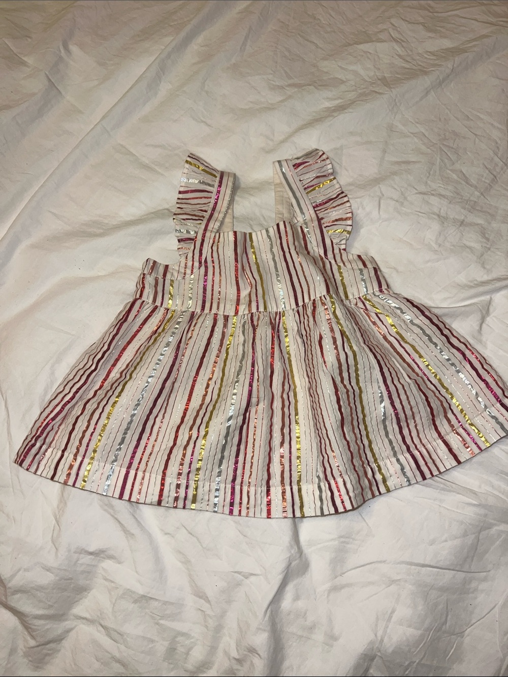 GAP Girls White Sundress Top with Pink, Red and Gold Stripes
